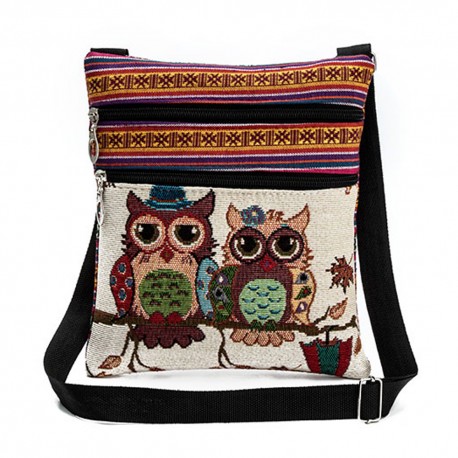 Bolso Mano Bordado Buhos